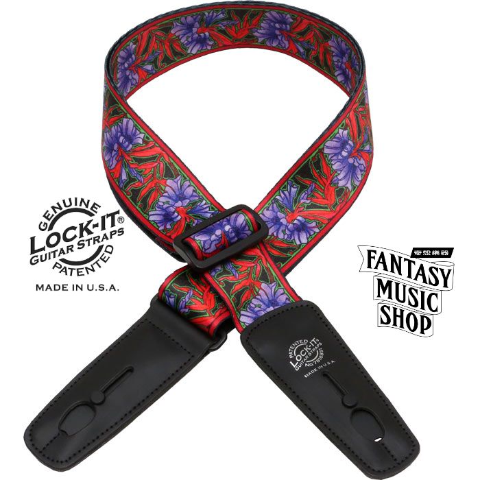 Lock-it straps 安全背帶 Bob Masse 紫花款| Lock-It Straps 免安裝直接提供保護 美國製 — 三峽吉他 / Bass｜YA! 玩音樂